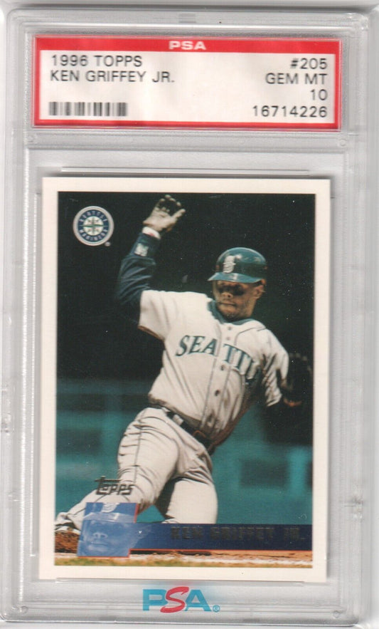 KEN GRIFFEY JR 1996 Topps #205 PSA 10 GEM MINT - MARINERS - Columbia Hobby - Sports Card Boxes - Toploaders - Card Savers