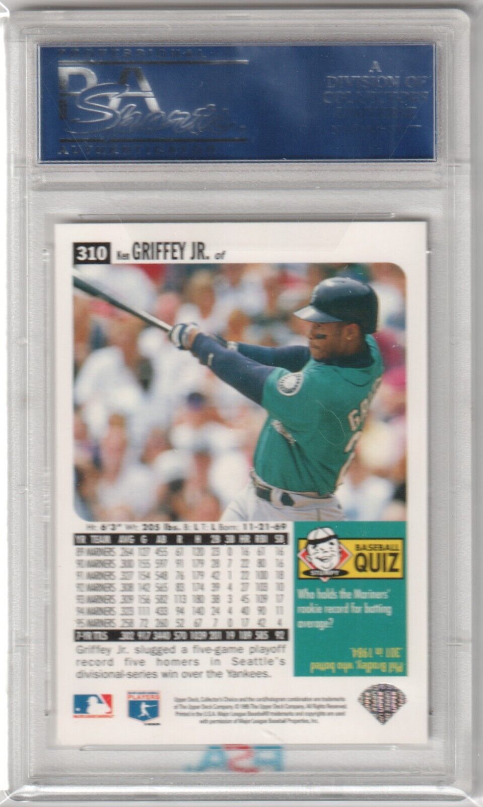KEN GRIFFEY JR 1996 Upper Deck Collector's Choice #310 PSA 10 GEM MINT MARINERS - Columbia Hobby - Sports Card Boxes - Toploaders - Card Savers