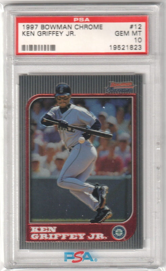 KEN GRIFFEY JR 1997 Bowman Chrome #12 PSA 10 GEM MINT - MARINERS - Columbia Hobby - Sports Card Boxes - Toploaders - Card Savers