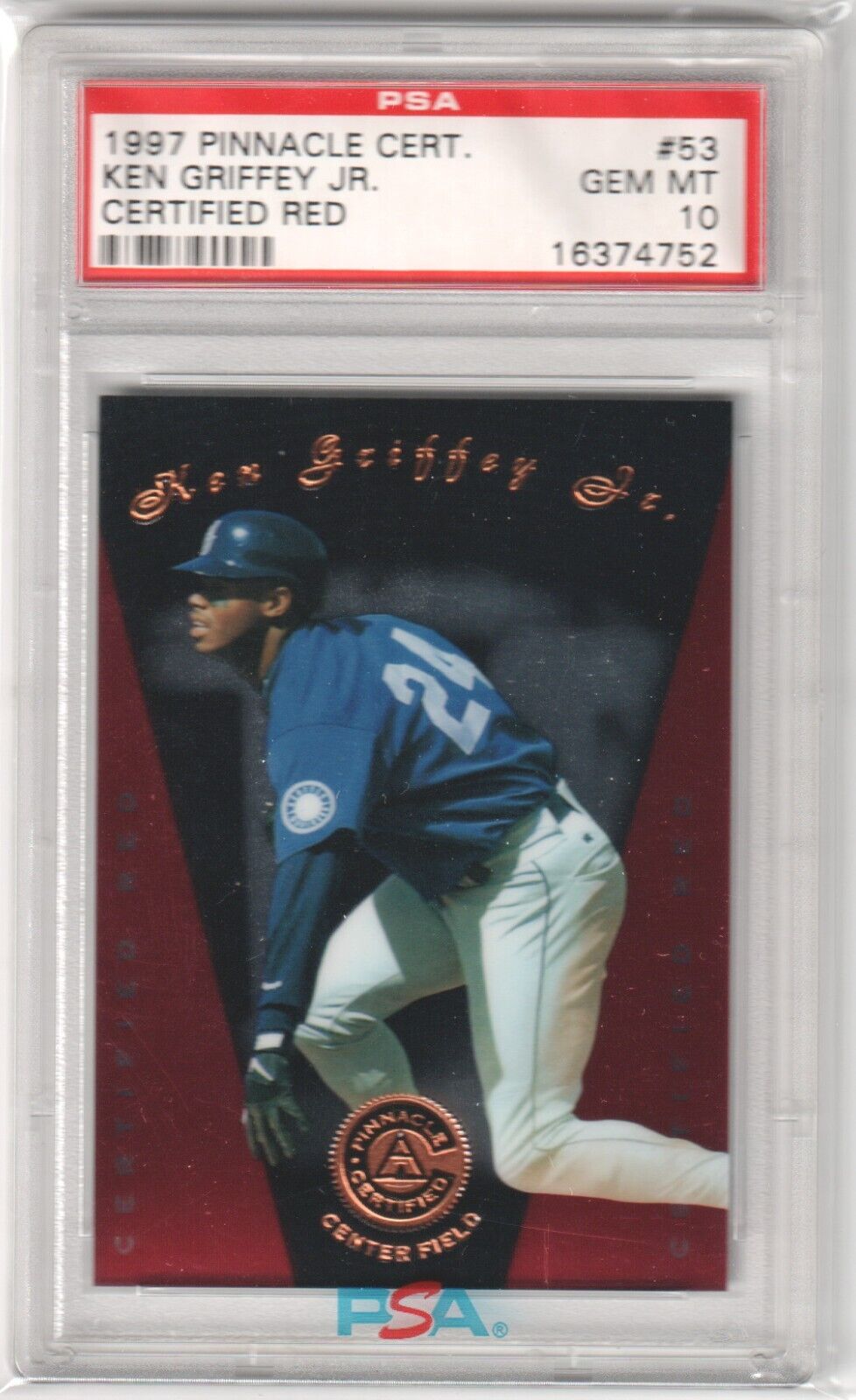 KEN GRIFFEY JR 1997 Pinnacle Certified Red #53 PSA 10 GEM MINT - MARINERS - Columbia Hobby - Sports Card Boxes - Toploaders - Card Savers