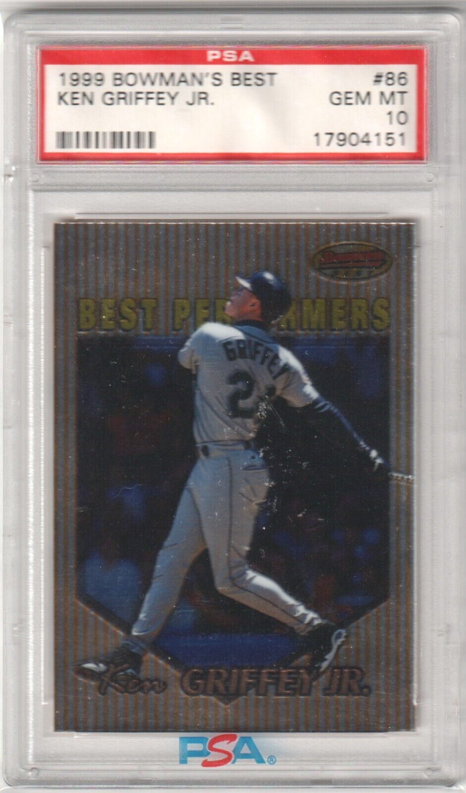 KEN GRIFFEY JR 1999 Bowman's Best #86 PSA 10 GEM MINT - MARINERS - Columbia Hobby - Sports Card Boxes - Toploaders - Card Savers