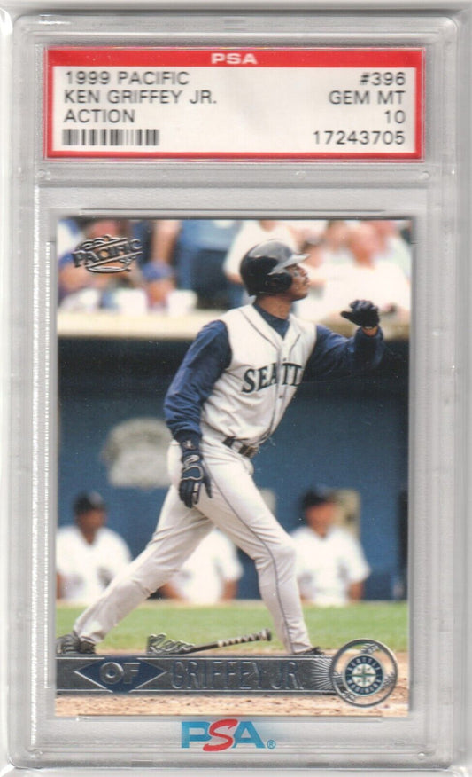 KEN GRIFFEY JR 1999 Pacific Action #396 PSA 10 GEM MINT - MARINERS - Columbia Hobby - Sports Card Boxes - Toploaders - Card Savers