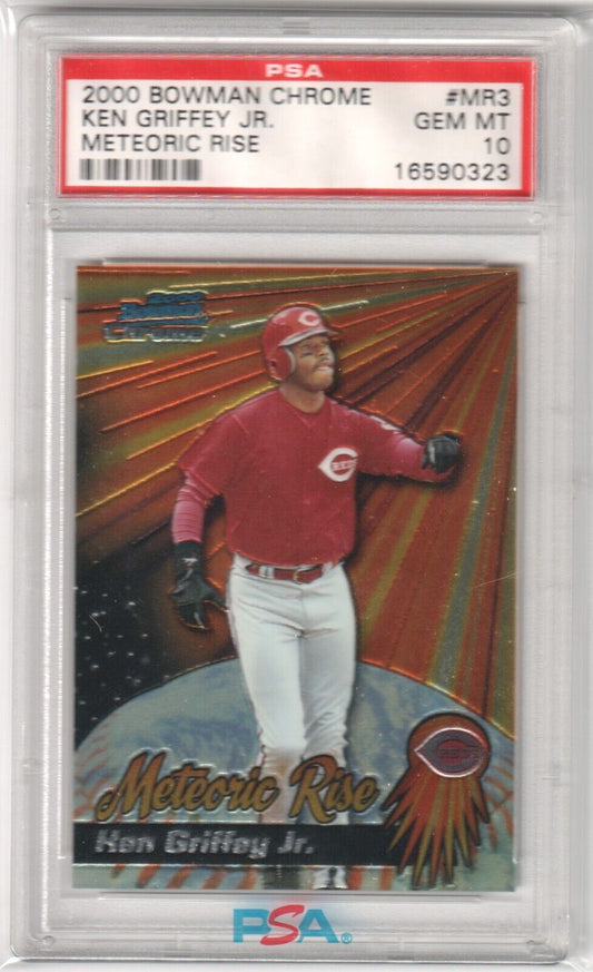KEN GRIFFEY JR 2000 Bowman Chrome Meteoric Rise #MR3 PSA 10 GEM MINT - REDS - Columbia Hobby - Sports Card Boxes - Toploaders - Card Savers