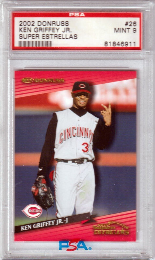 KEN GRIFFEY JR 2002 Donruss Super Estrellas #26 PSA 9 MINT - REDS - Columbia Hobby - Sports Card Boxes - Toploaders - Card Savers