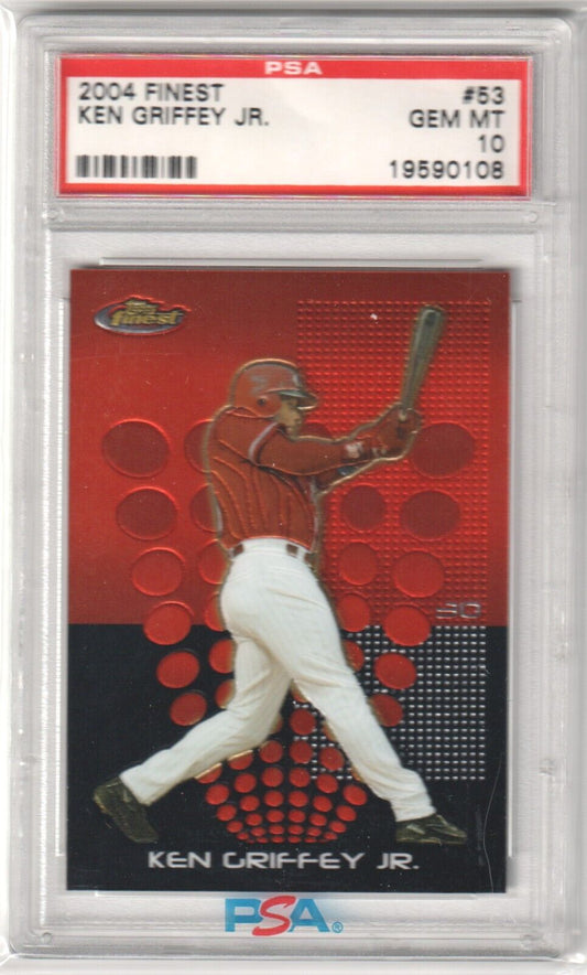 KEN GRIFFEY JR 2004 Topps Finest #53 PSA 10 GEM MINT - REDS - Columbia Hobby - Sports Card Boxes - Toploaders - Card Savers