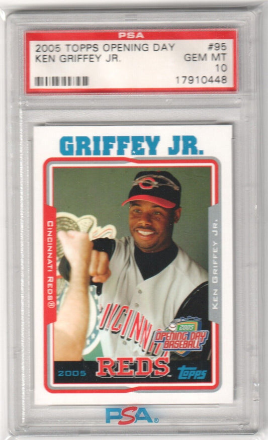 KEN GRIFFEY JR 2005 Topps Opening Day #95 PSA 10 GEM MINT - REDS - Columbia Hobby - Sports Card Boxes - Toploaders - Card Savers