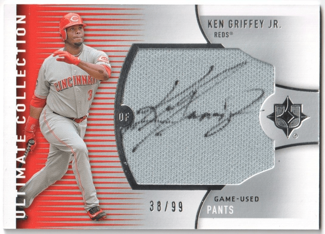 KEN GRIFFEY JR 2006 Upper Deck Ultimate Autograph Auto GU Pants #/99 - REDS - Columbia Hobby - Sports Card Boxes - Toploaders - Card Savers