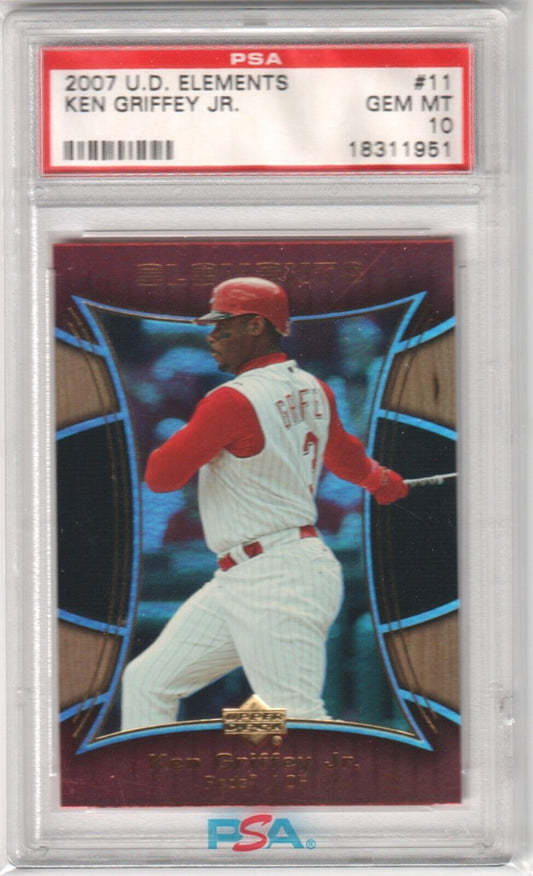 KEN GRIFFEY JR 2007 Upper Deck Elements #11 PSA 10 GEM MINT - REDS - Columbia Hobby - Sports Card Boxes - Toploaders - Card Savers