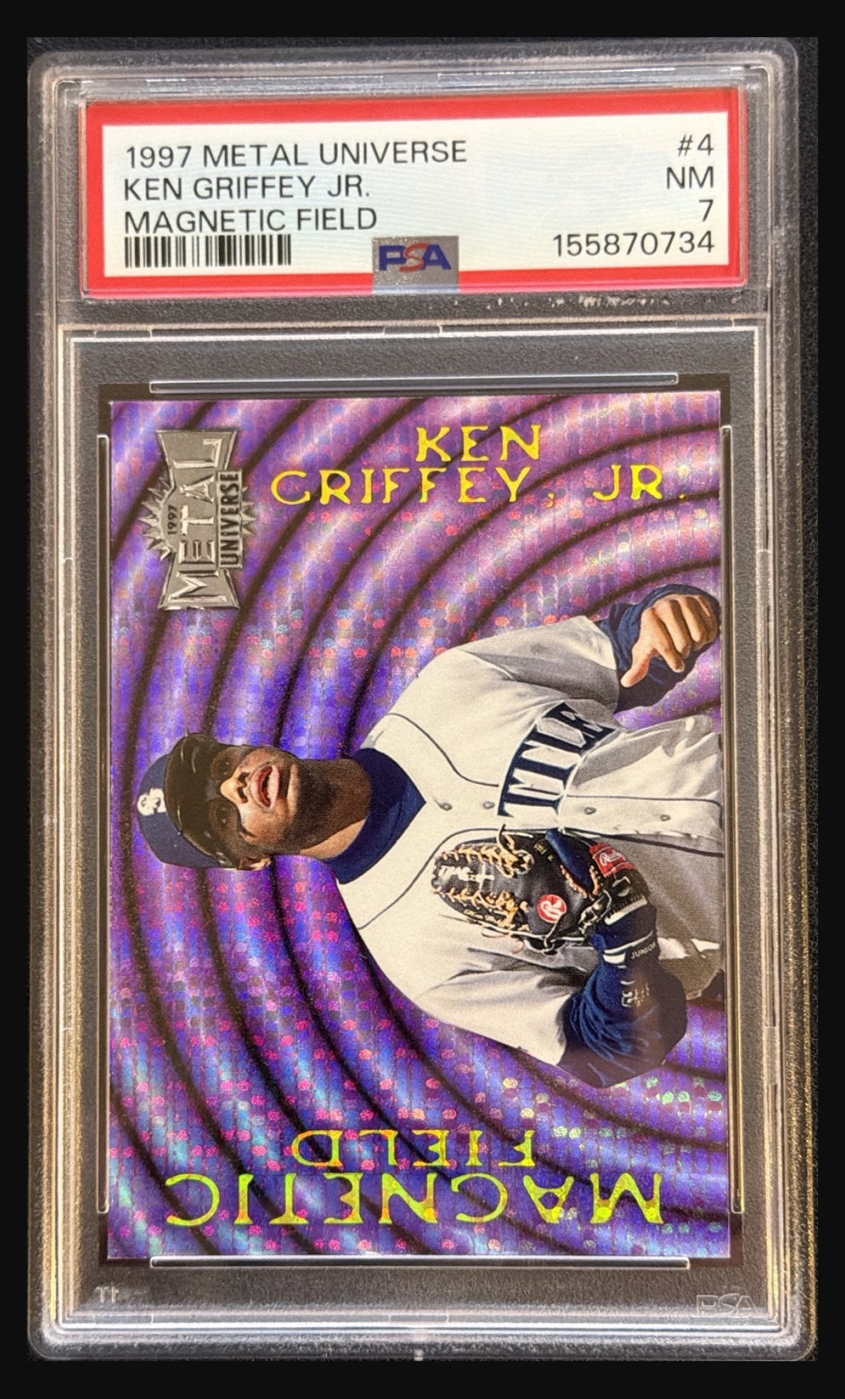 1997 Metal Universe Ken Griffey Jr. #4 Magnetic Field graded PSA 7 trading card - front