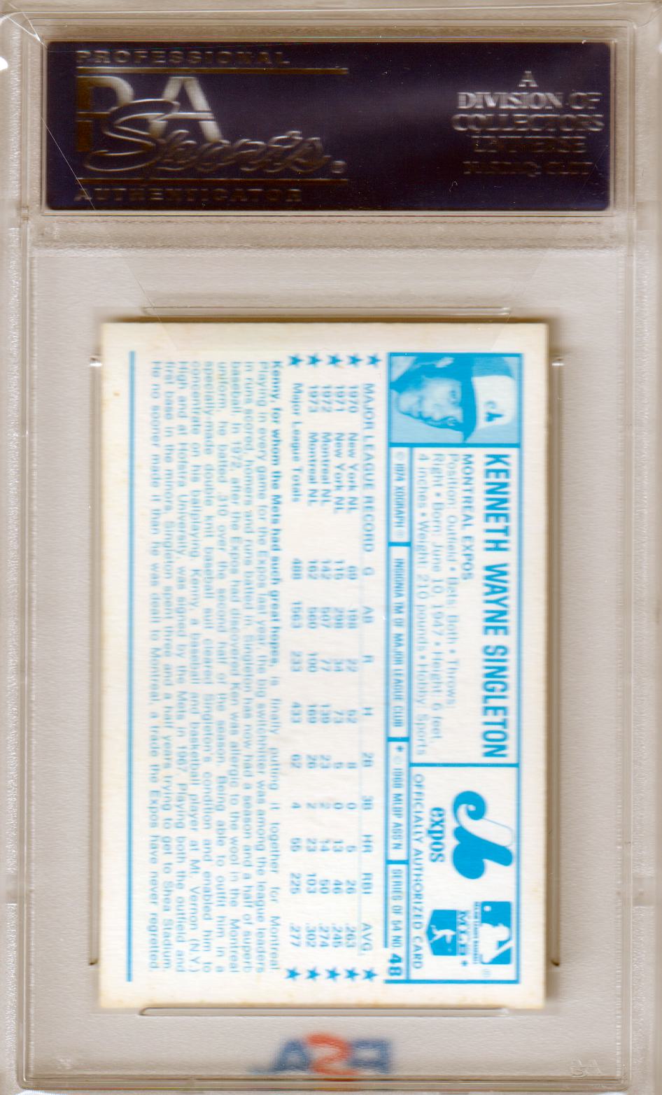 KEN SINGLETON 1974 Kellogg's 3 - D Superstars #48 PSA 9 MINT - EXPOS - Columbia Hobby - Sports Card Boxes - Toploaders - Card Savers