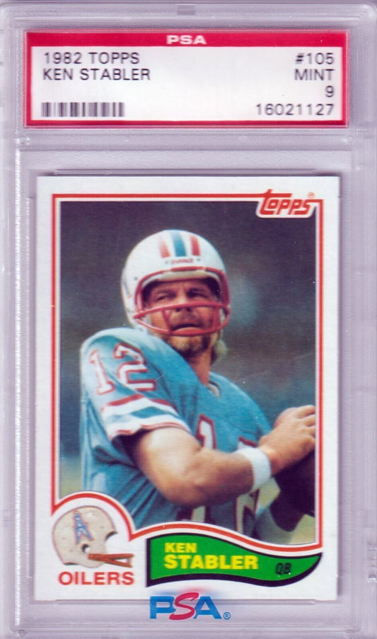 KEN STABLER 1982 Topps #105 PSA 9 MINT - OILERS - Columbia Hobby - Sports Card Boxes - Toploaders - Card Savers