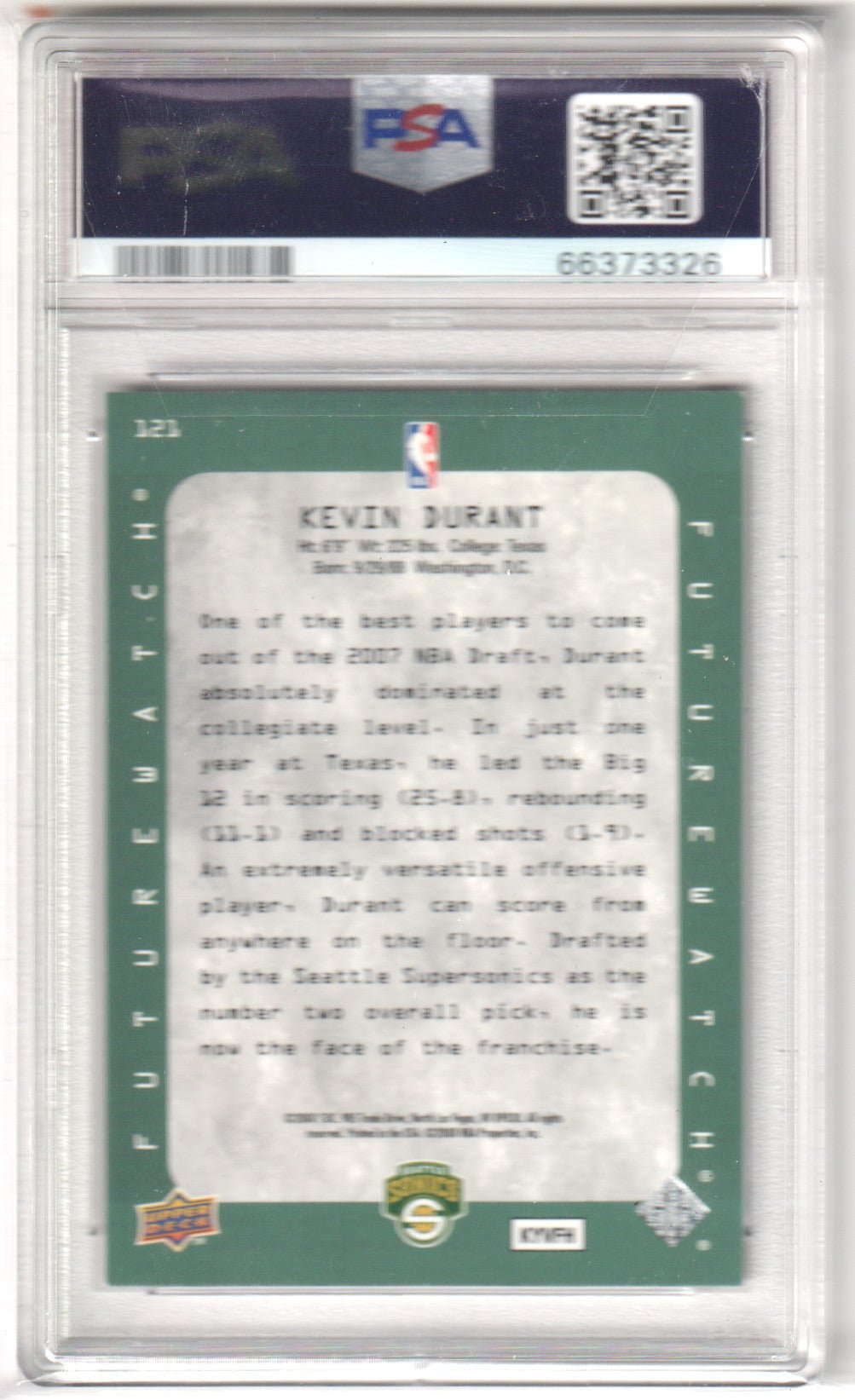 KEVIN DURANT 2007 Upper Deck SP Rookie RC Edition 121 1997 Design PSA 8 NM - Columbia Hobby - Sports Card Boxes - Toploaders - Card Savers