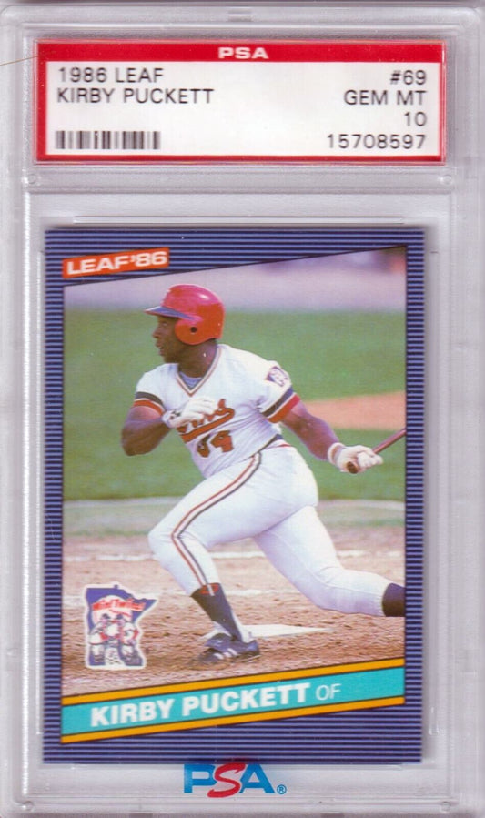 KIRBY PUCKETT 1986 Leaf #69 PSA 10 GEM MINT - TWINS - Columbia Hobby - Sports Card Boxes - Toploaders - Card Savers