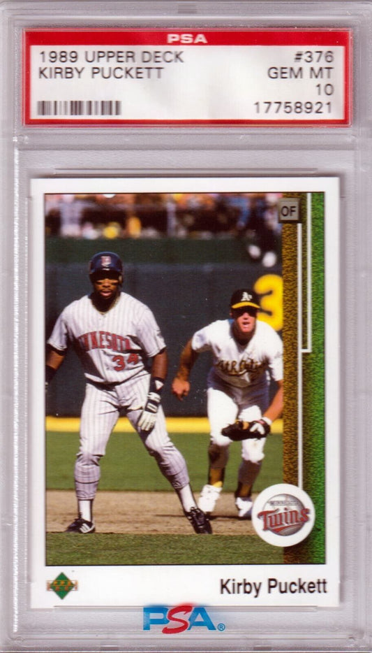 KIRBY PUCKETT 1989 Upper Deck #376 PSA 10 GEM MINT - TWINS - Columbia Hobby - Sports Card Boxes - Toploaders - Card Savers