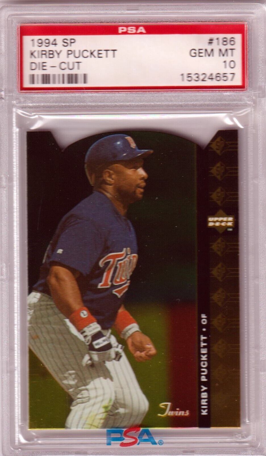 KIRBY PUCKETT 1994 Upper Deck SP Die - Cut #186 PSA 10 GEM MINT - TWINS - Columbia Hobby - Sports Card Boxes - Toploaders - Card Savers