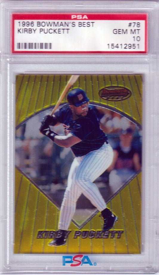 KIRBY PUCKETT 1996 Bowman's Best #78 PSA 10 GEM MINT - TWINS - Columbia Hobby - Sports Card Boxes - Toploaders - Card Savers