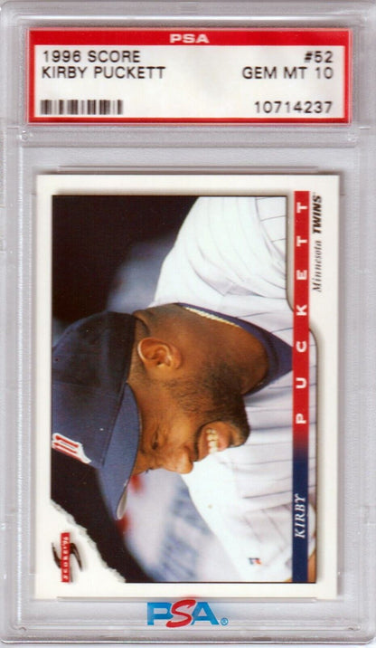 KIRBY PUCKETT 1996 Score #52 PSA 10 GEM MINT - TWINS - Columbia Hobby - Sports Card Boxes - Toploaders - Card Savers