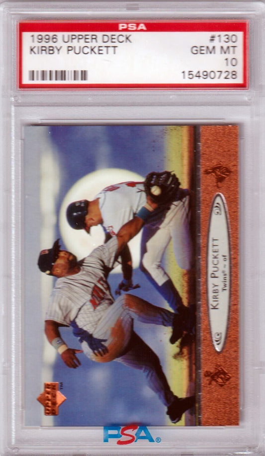 KIRBY PUCKETT 1996 Upper Deck #130 PSA 10 GEM MINT - TWINS - Columbia Hobby - Sports Card Boxes - Toploaders - Card Savers
