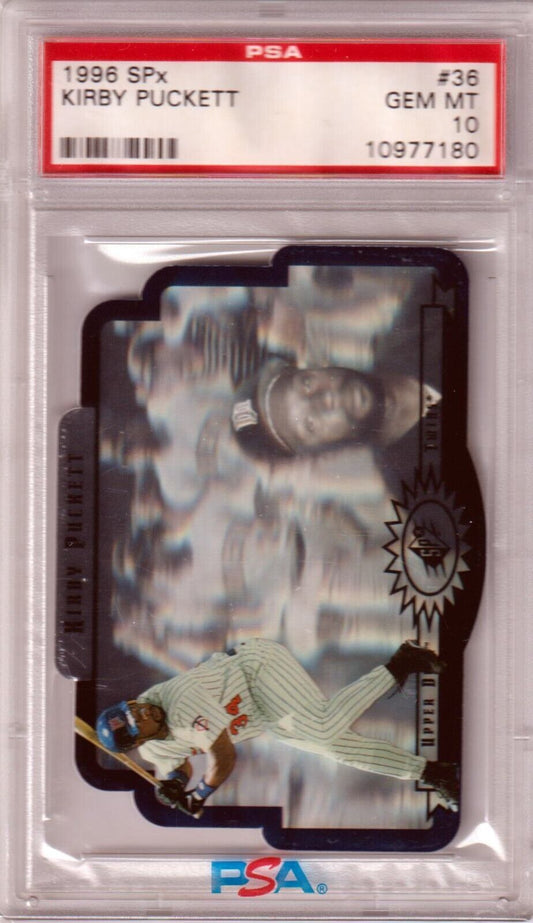 KIRBY PUCKETT 1996 Upper Deck SPx #36 PSA 10 GEM MINT - TWINS - Columbia Hobby - Sports Card Boxes - Toploaders - Card Savers