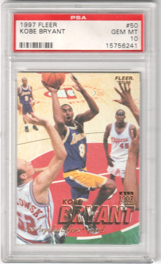 KOBE BRYANT 1997 - 98 Fleer #50 - PSA 10 GEM MINT - LAKERS - Columbia Hobby - Sports Card Boxes - Toploaders - Card Savers