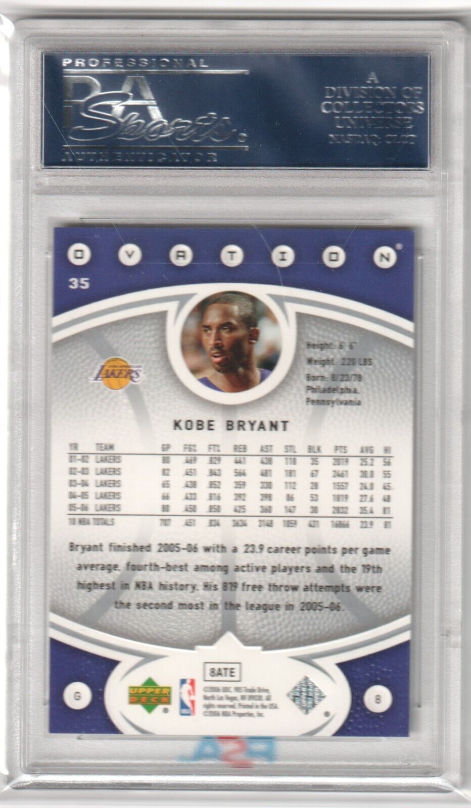 KOBE BRYANT 2006 - 07 Upper Deck Ovation #35 PSA 10 GEM MINT - LAKERS - Columbia Hobby - Sports Card Boxes - Toploaders - Card Savers