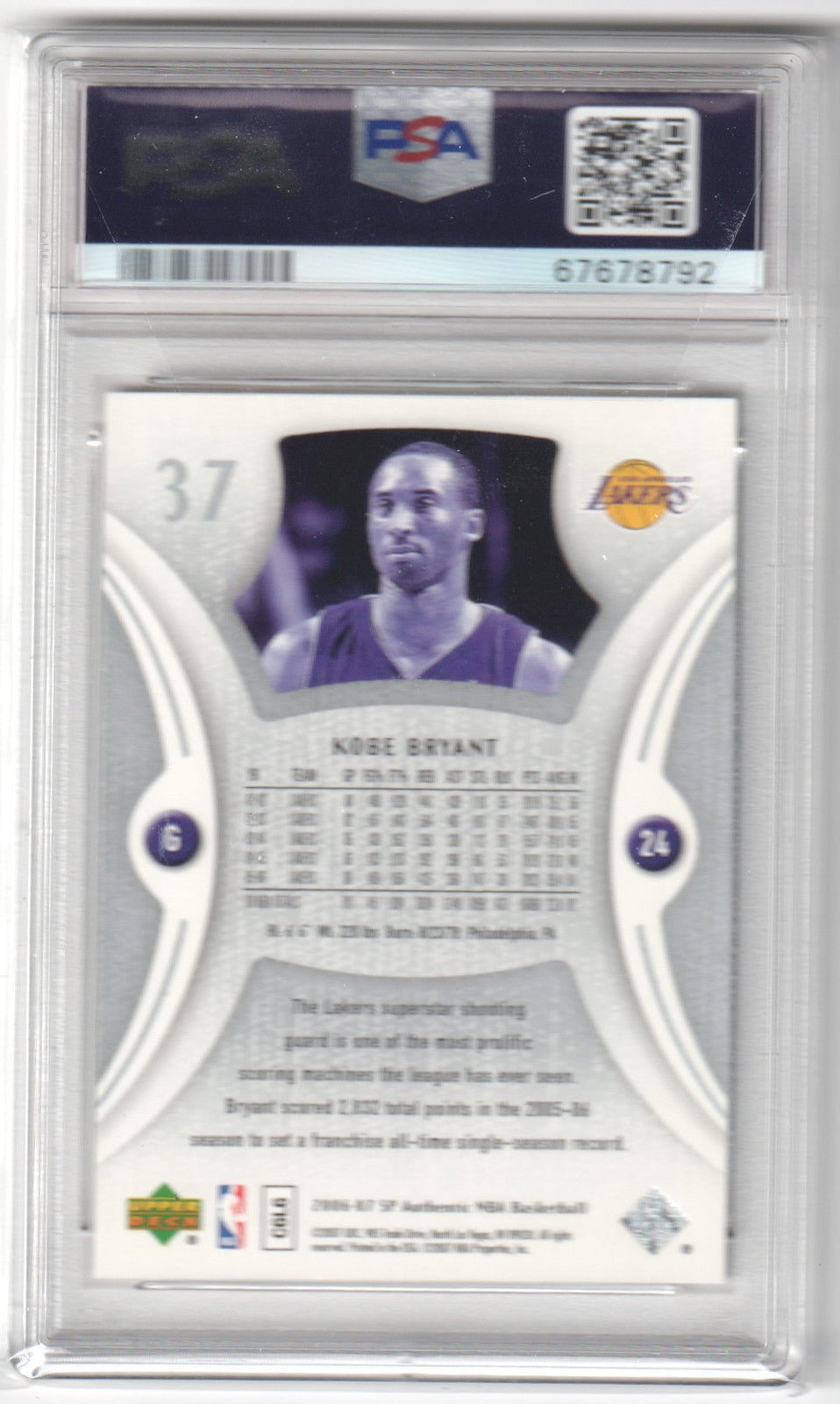 KOBE BRYANT 2006 Upper Deck SP Authentic #37 PSA 10 GEM MINT LAKERS - Columbia Hobby - Sports Card Boxes - Toploaders - Card Savers