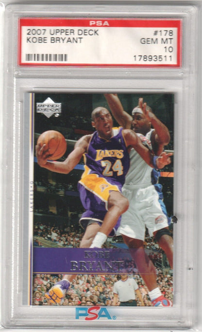 KOBE BRYANT 2007 - 08 Upper Deck #178 Graded PSA 10 GEM MINT - LAKERS - Columbia Hobby - Sports Card Boxes - Toploaders - Card Savers