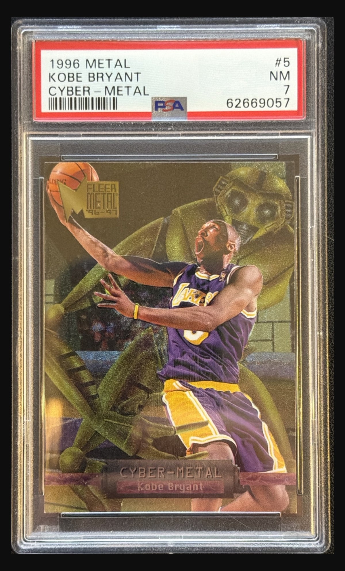 1996 Metal Kobe Bryant #5 Cyber-Metal graded PSA 7 trading card - front