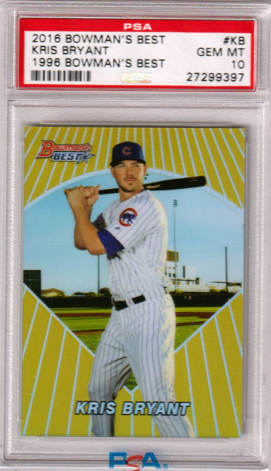 KRIS BRYAN 2016 Bowman's Best #KB PSA 10 GEM MINT - CUBS - Columbia Hobby - Sports Card Boxes - Toploaders - Card Savers