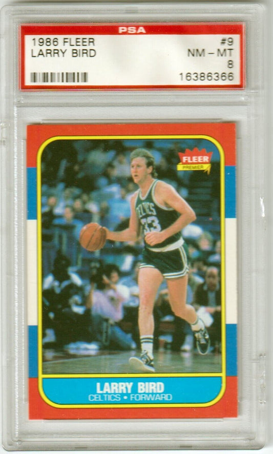 LARRY BIRD 1986 - 87 Fleer #9 PSA 8 NM - MT - CELTICS - Columbia Hobby - Sports Card Boxes - Toploaders - Card Savers