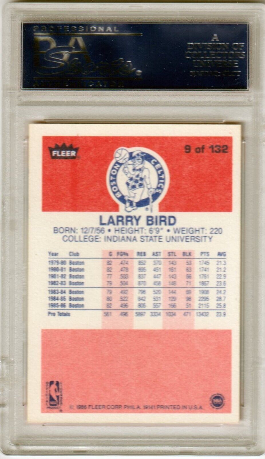LARRY BIRD 1986 - 87 Fleer #9 PSA 8 NM - MT - CELTICS - Columbia Hobby - Sports Card Boxes - Toploaders - Card Savers