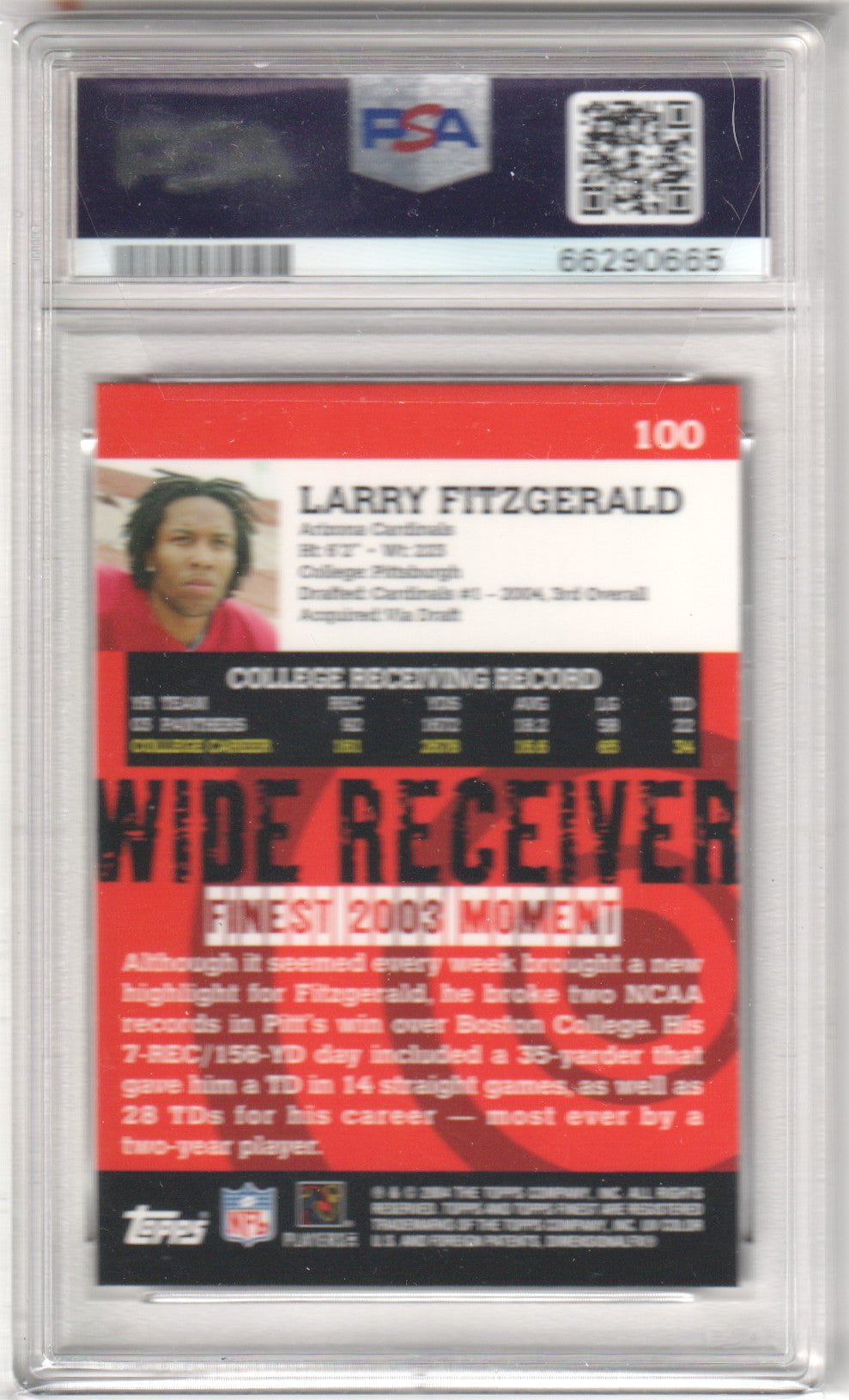 LARRY FITZGERALD 2004 Topps Finest RC Rookie 100 PSA 10 GEM MINT - CARDINALS - Columbia Hobby - Sports Card Boxes - Toploaders - Card Savers
