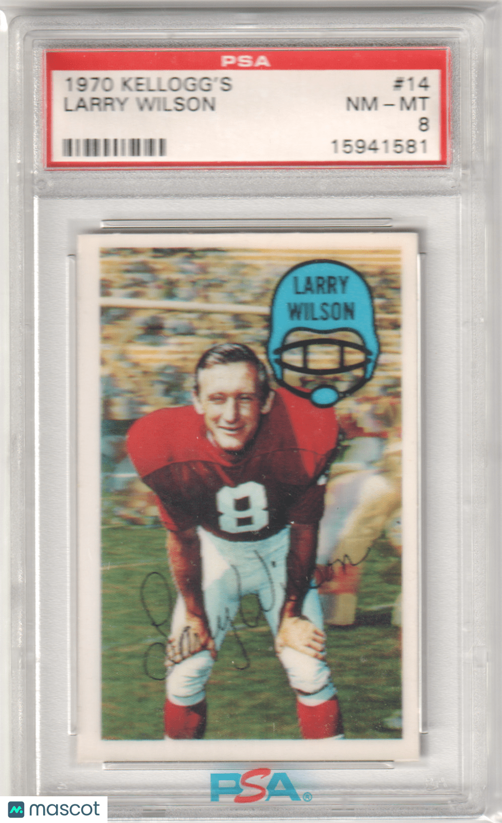 LARRY WILSON 1970 Kellogg's 14 PSA 8 NM - MT - CARDINALS - Columbia Hobby - Sports Card Boxes - Toploaders - Card Savers