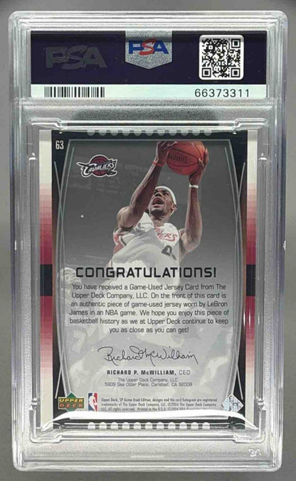 LEBRON JAMES 2004 UPPER DECK SP GAME USED JERSEY PSA 9 MINT - CAVALIERS - Columbia Hobby - Sports Card Boxes - Toploaders - Card Savers