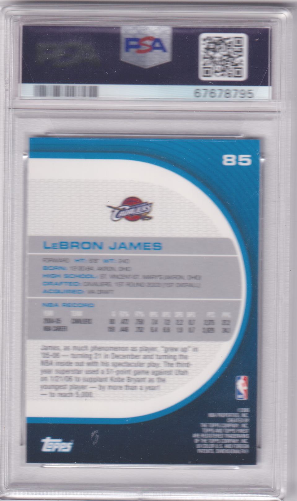 LeBRON JAMES 2005 Topps Finest #85 PSA 10 GEM MINT - LAKERS - Columbia Hobby - Sports Card Boxes - Toploaders - Card Savers