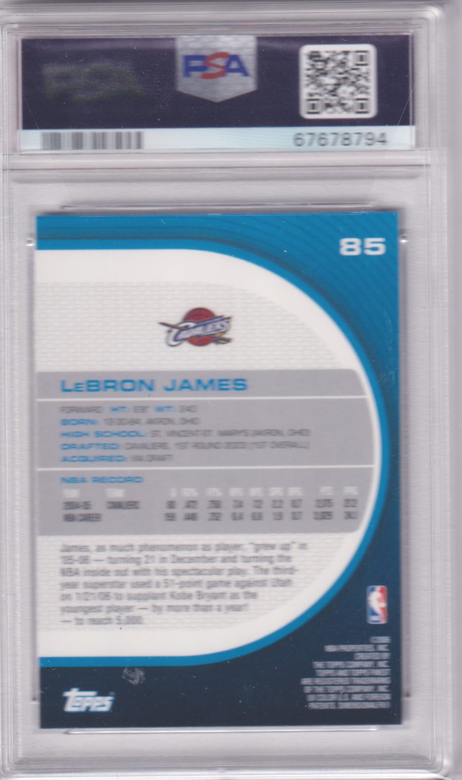 LeBRON JAMES 2005 Topps Finest #85 PSA 10 GEM MINT - LAKERS - Columbia Hobby - Sports Card Boxes - Toploaders - Card Savers