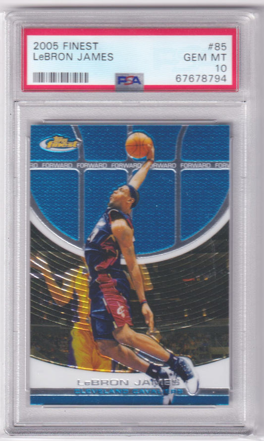 LeBRON JAMES 2005 Topps Finest #85 PSA 10 GEM MINT - LAKERS - Columbia Hobby - Sports Card Boxes - Toploaders - Card Savers