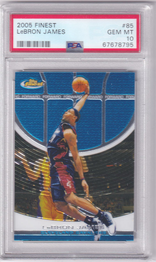 LeBRON JAMES 2005 Topps Finest #85 PSA 10 GEM MINT - LAKERS - Columbia Hobby - Sports Card Boxes - Toploaders - Card Savers