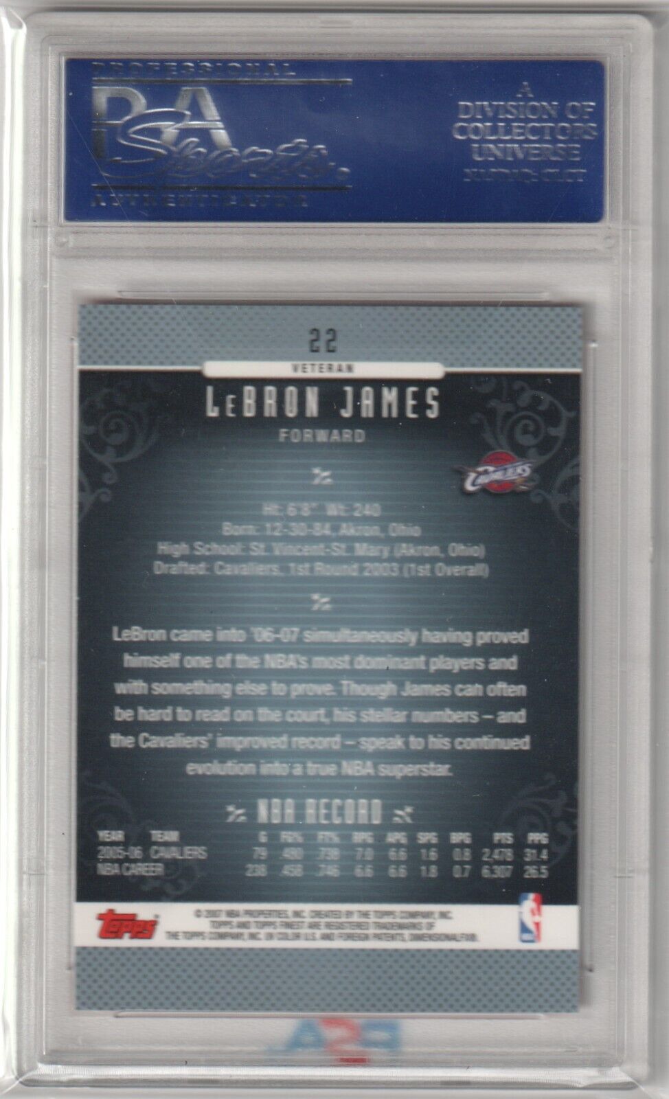 LEBRON JAMES 2006 - 07 Topps Finest #22 PSA 10 GEM MINT - CAVALIERS LAKERS - Columbia Hobby - Sports Card Boxes - Toploaders - Card Savers