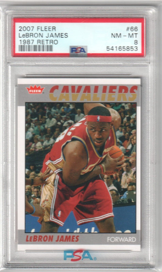 LEBRON JAMES 2007 - 08 Fleer 1987 Retro #66 PSA 8 NM - MT - LAKERS - Columbia Hobby - Sports Card Boxes - Toploaders - Card Savers