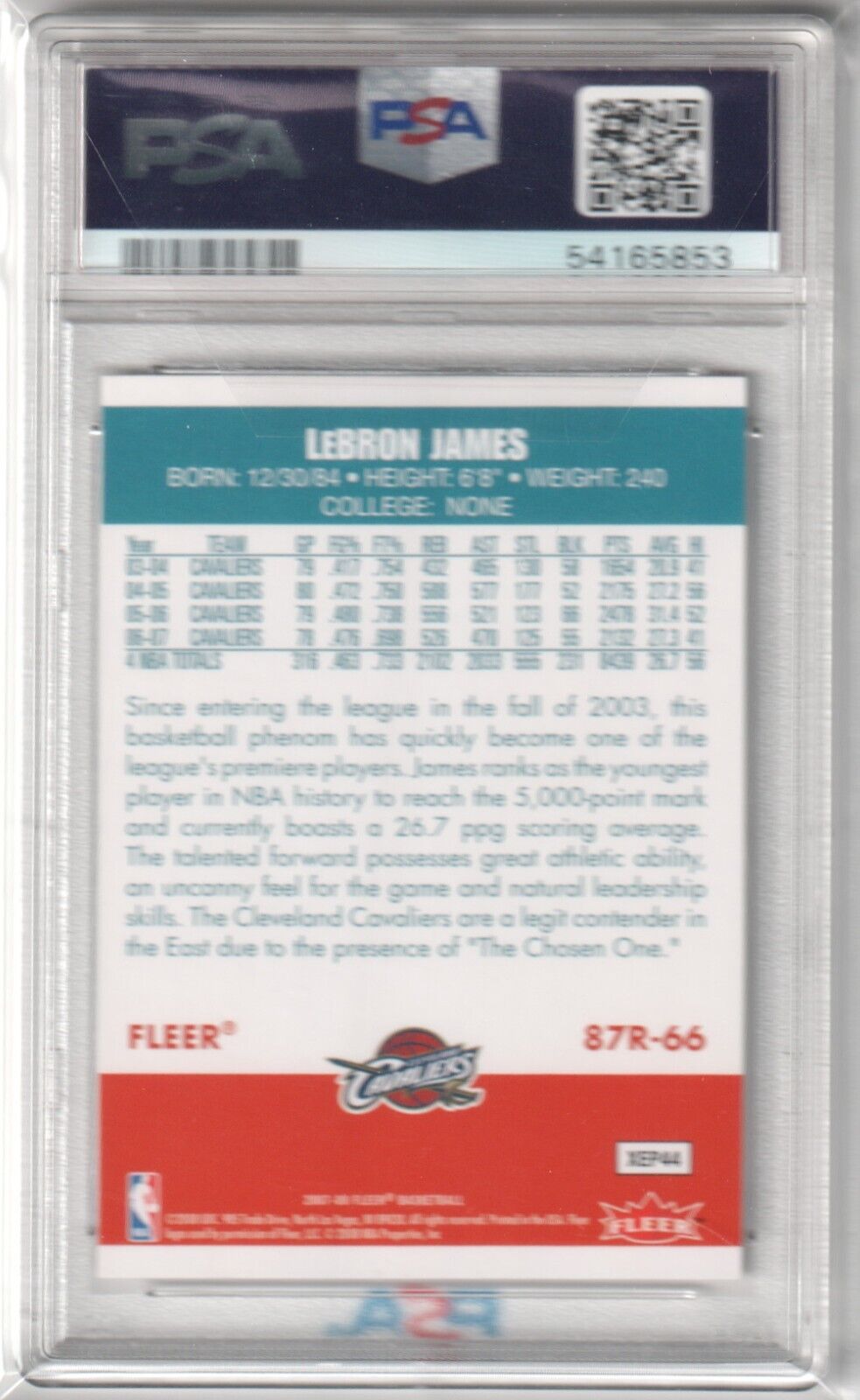 LEBRON JAMES 2007 - 08 Fleer 1987 Retro #66 PSA 8 NM - MT - LAKERS - Columbia Hobby - Sports Card Boxes - Toploaders - Card Savers