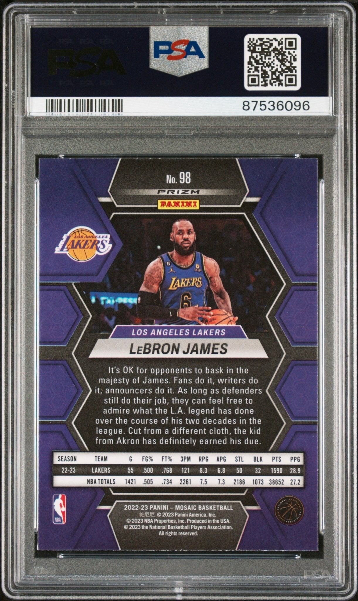 LeBRON JAMES 2022 Panini Mosaic Silver Prizm PSA 9 MINT Pop 13 - Columbia Hobby - Sports Card Boxes - Toploaders - Card Savers