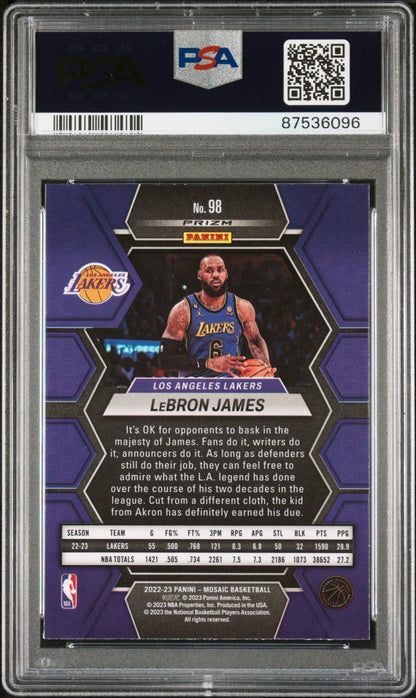 LeBRON JAMES 2022 Panini Mosaic Silver Prizm PSA 9 MINT Pop 13 - Columbia Hobby - Sports Card Boxes - Toploaders - Card Savers
