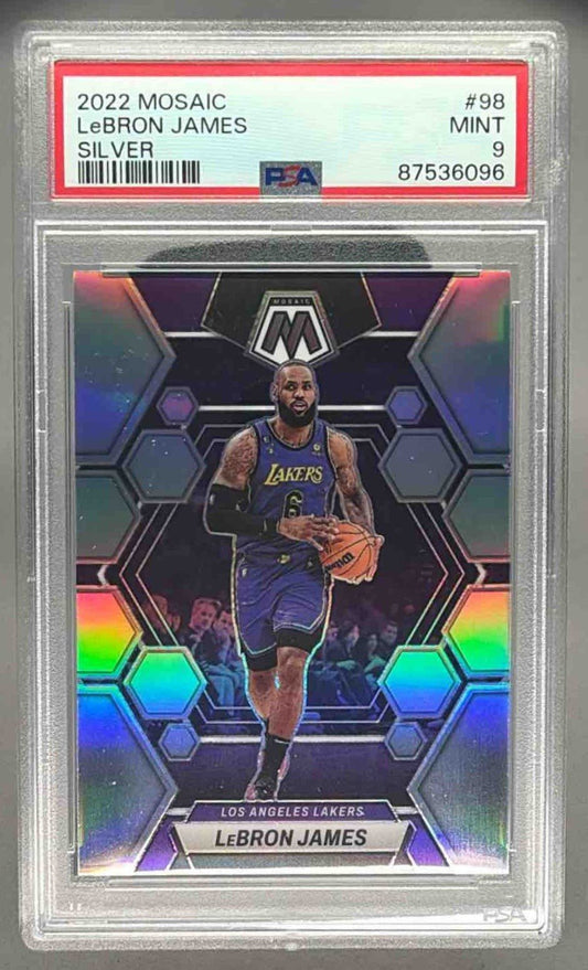 LEBRON JAMES 2022 PANINI MOSAIC SILVER PSA 9 MINT - LAKERS - Columbia Hobby - Sports Card Boxes - Toploaders - Card Savers