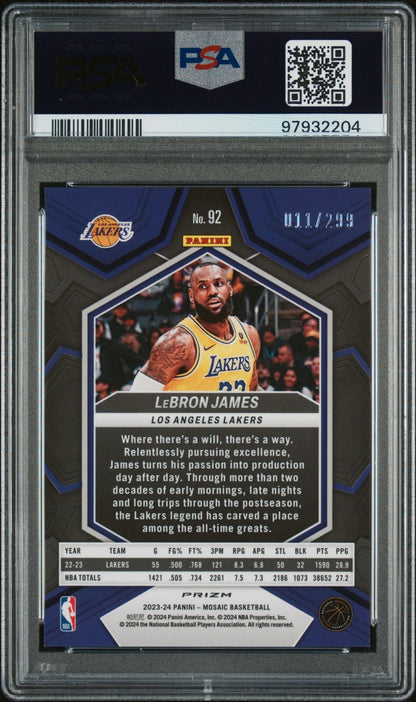 LeBRON JAMES 2023 Panini Mosaic #/299 Red Seismic PSA 9 MINT - LAKERS Pop 8 - Columbia Hobby - Sports Card Boxes - Toploaders - Card Savers