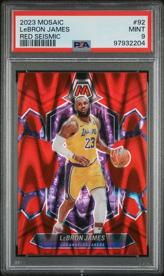 LeBRON JAMES 2023 Panini Mosaic #/299 Red Seismic PSA 9 MINT - LAKERS Pop 8 - Columbia Hobby - Sports Card Boxes - Toploaders - Card Savers
