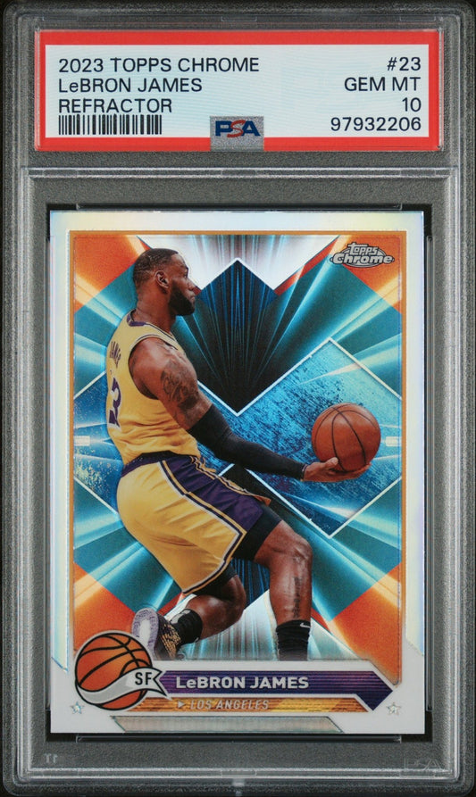 LeBRON JAMES 2023 Topps Chrome #23 Refractor PSA 10 GEM MINT - LAKERS - Columbia Hobby - Sports Card Boxes - Toploaders - Card Savers