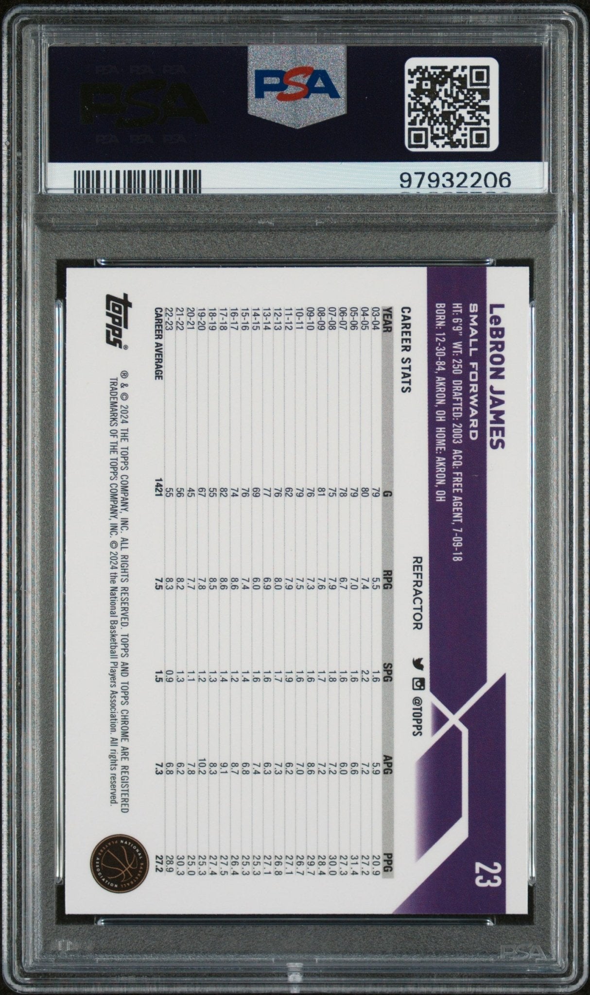 LeBRON JAMES 2023 Topps Chrome #23 Refractor PSA 10 GEM MINT - LAKERS - Columbia Hobby - Sports Card Boxes - Toploaders - Card Savers