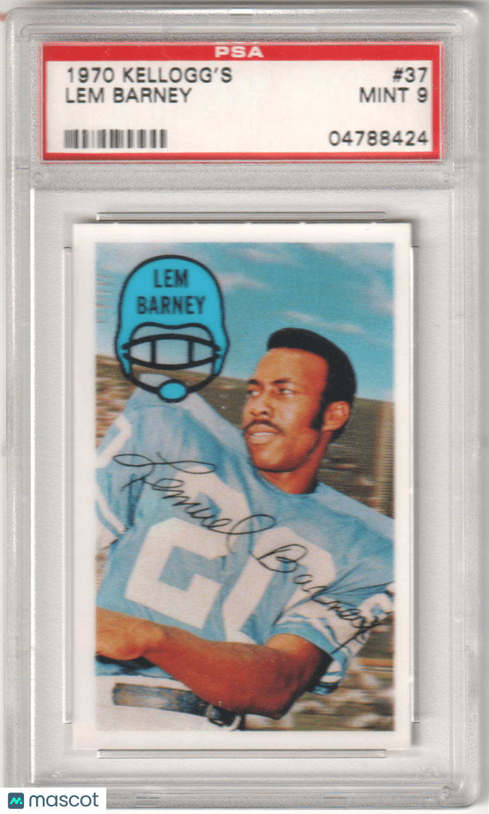 LEM BARNEY 1970 Kellogg's 37 PSA 9 MINT - LIONS - Columbia Hobby - Sports Card Boxes - Toploaders - Card Savers