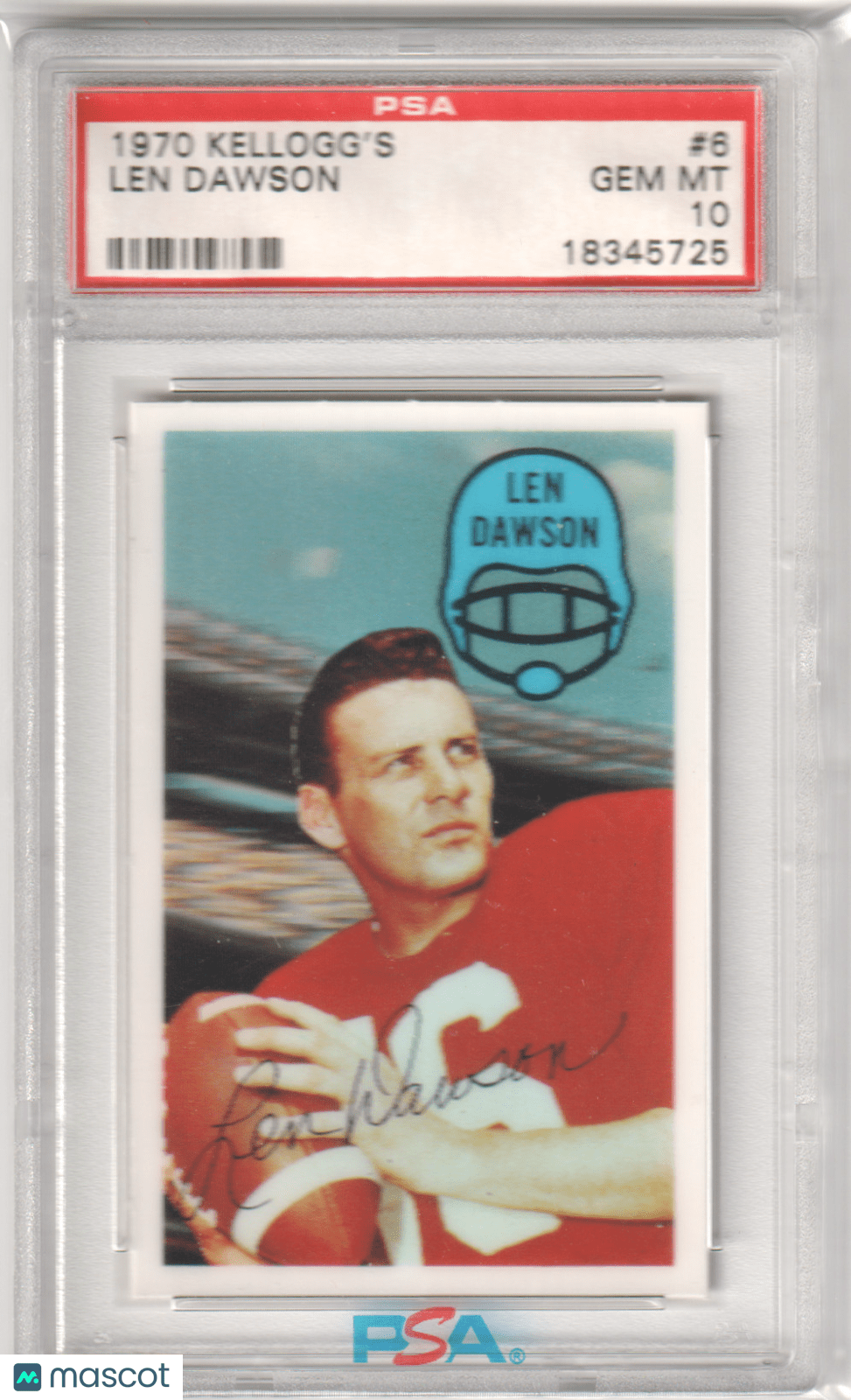 LEN DAWSON 1970 Kellogg's 6 PSA 10 GEM MINT - CHIEFS - Columbia Hobby - Sports Card Boxes - Toploaders - Card Savers